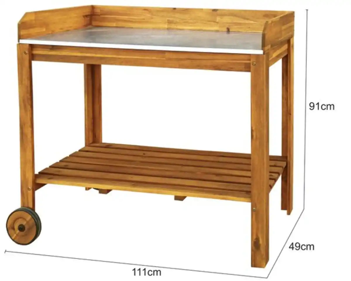 Bild 3 von Pflanztisch aus Akazienholz mit Zinkplatte, ca. 111 x 49 x 91 cm - Braun
