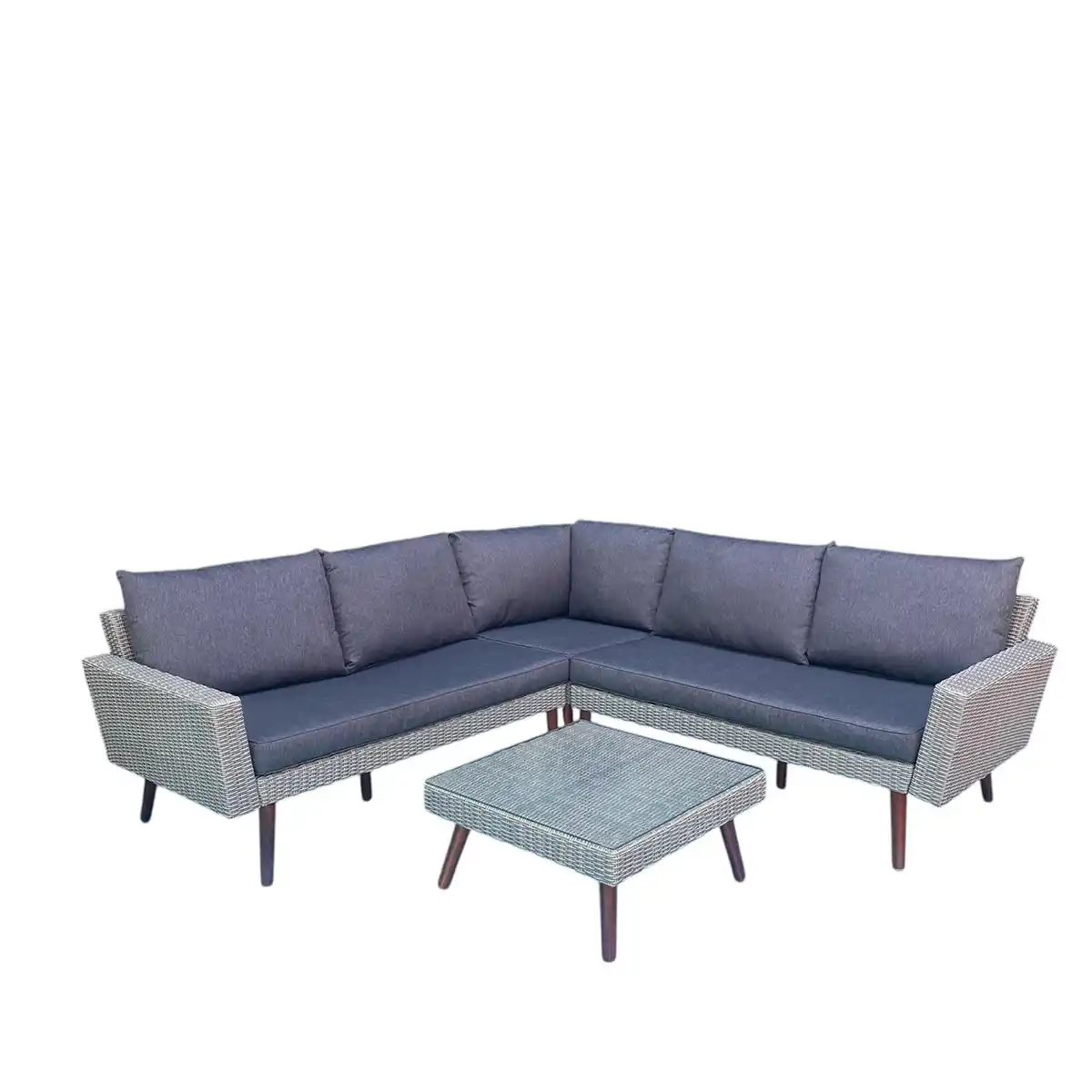 Bild 1 von 13tlg. Ecklounge-Set ALBANY aus Aluminium & Holz inkl. Polsterauflage, grau