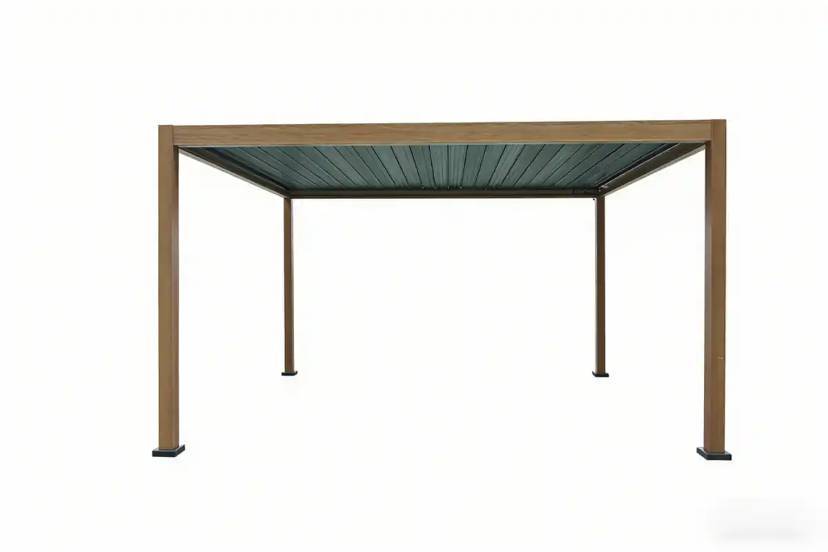 Bild 1 von Aluminium-Pergola mit beweglicher Flügeltür und 4 Pfosten, ca. 3 x 4 M - Hellbraun