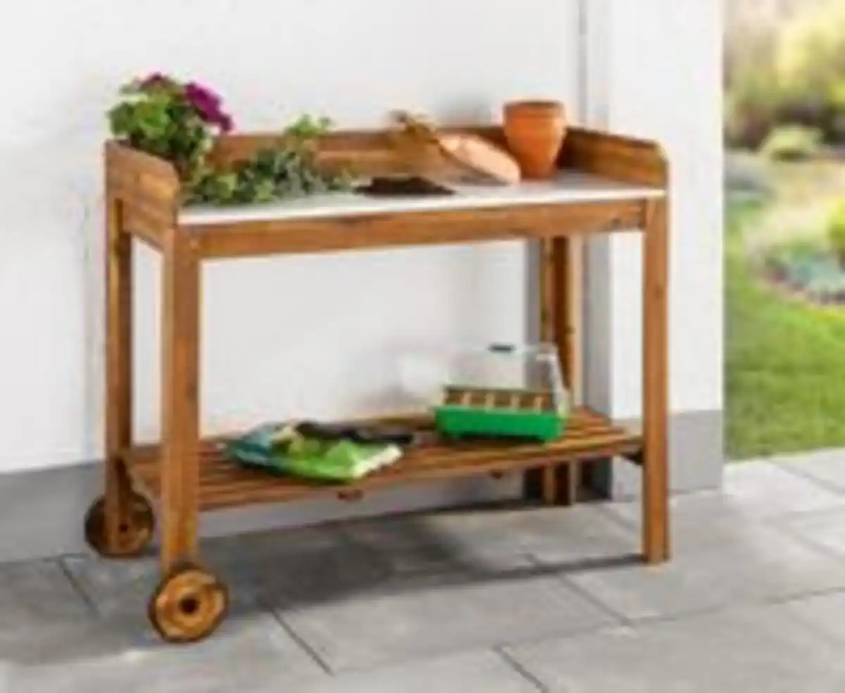 Bild 2 von Pflanztisch aus Akazienholz mit Zinkplatte, ca. 111 x 49 x 91 cm - Braun