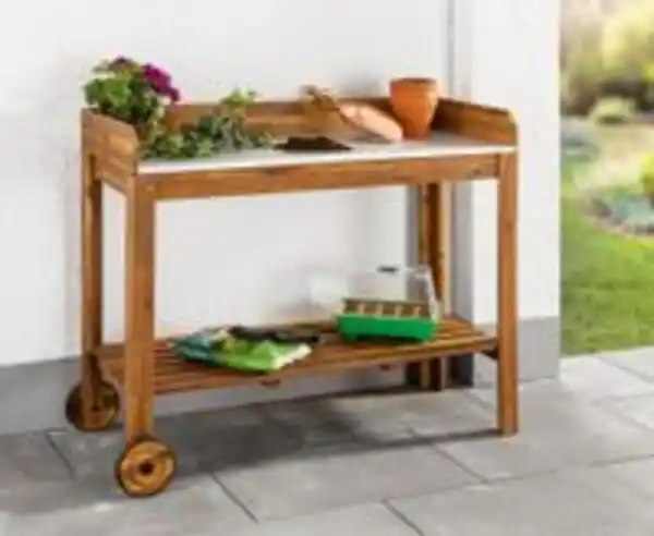 Bild 2 von Pflanztisch aus Akazienholz mit Zinkplatte, ca. 111 x 49 x 91 cm - Braun