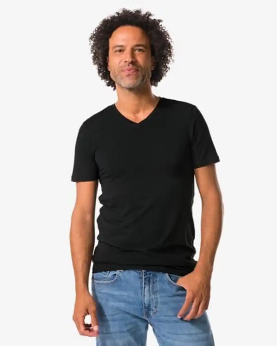 Bild 2 von Herren-T-Shirts, Slim Fit, V-Ausschnitt, extra lang – 2 Stück schwarz