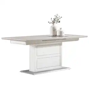 Hom`in Esstisch, Grau, Weiß, Holzwerkstoff, rechteckig, Säule, Bodenplatte, 90x76.2x160-200 cm, Variantenauswahl, Esszimmer, Tische, Esstische
