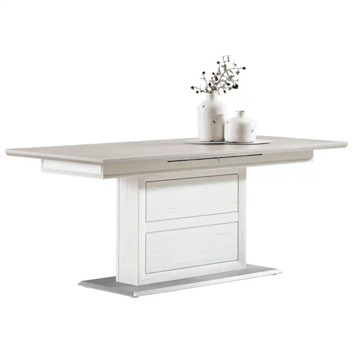 Bild 1 von Hom`in Esstisch, Grau, Weiß, Holzwerkstoff, rechteckig, Säule, Bodenplatte, 90x76.2x160-200 cm, Variantenauswahl, Esszimmer, Tische, Esstische