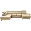 Bild 1 von Stylife Wohnlandschaft, Ecru, Textil, Leder, Kombination Echtleder/Lederlook, Rindleder, 6-Sitzer, U-Form, 327x212 cm, Goldenes M, Lederauswahl, Stoffauswahl, seitenverkehrt erhältlich, Bettfunktion