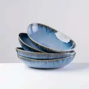 Gipfelstück Schüsselset Wilde Schlucht, Blau, Keramik, 4-teilig, oval, 5.5 cm, Grüner Punkt, Made in Europe, lebensmittelecht, Essen & Trinken, Geschirr, Schalen & Schüsseln, Schüsselset