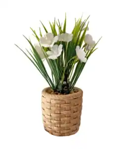 Kunstblume im Topf in Bastoptik, weiß