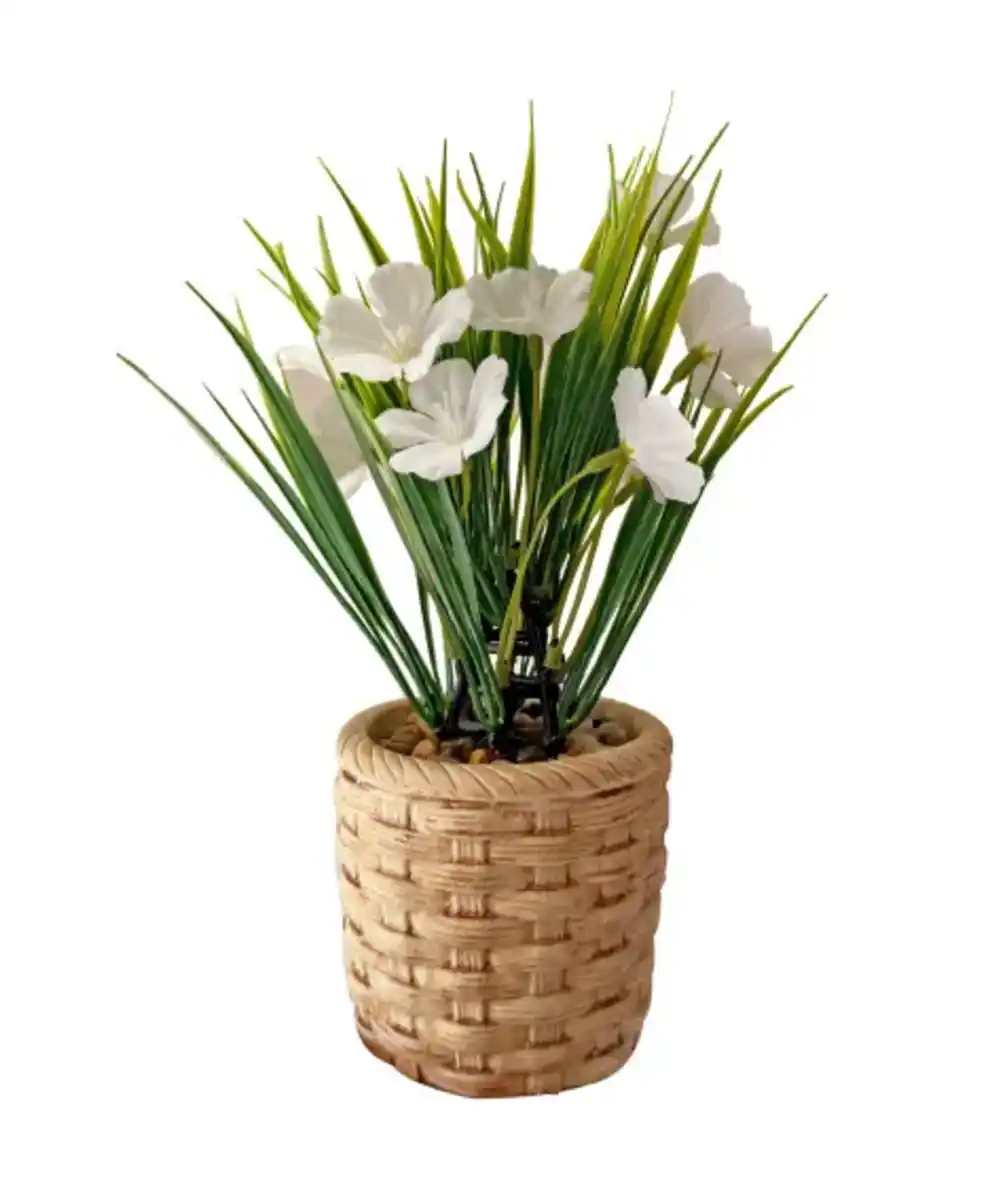 Bild 1 von Kunstblume im Topf in Bastoptik, weiß