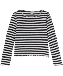 Langarmshirt mit Wellenkanten, dunkelblau gestreift