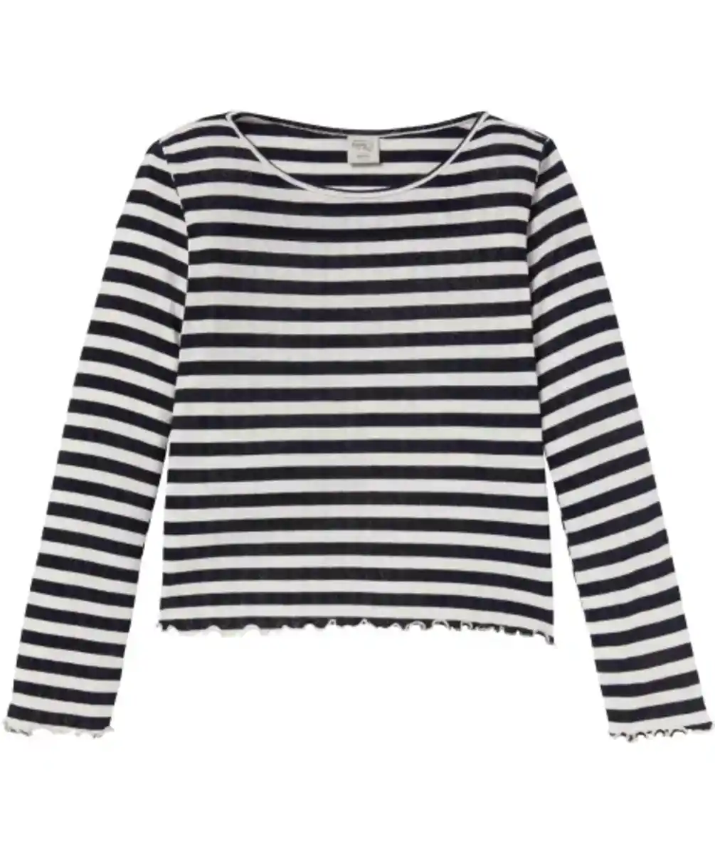 Bild 1 von Langarmshirt mit Wellenkanten, dunkelblau gestreift