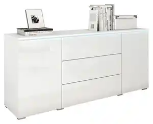 Sideboard Vera mit LED ca. 150 cm Weiß, Weiß Hochglanz