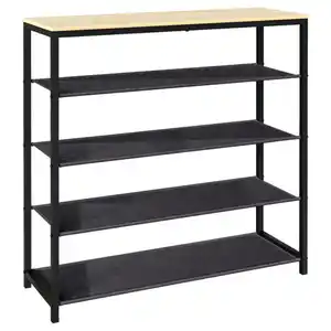 Mid.you Schuhregal Taliro, Schwarz, Honig, Metall, 4 Fächer, 90x87x30 cm, stehend, Garderobe, Schuhaufbewahrung, Schuhregale