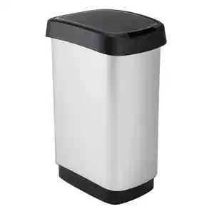 Rotho Abfalleimer Twist, Schwarz, Silber, Kunststoff, 25 L, 25.2x47.6x33.3 cm, Reach, DIN EN ISO 14001, DIN EN ISO 9001, Küchen, Küchenausstattung, Mülleimer