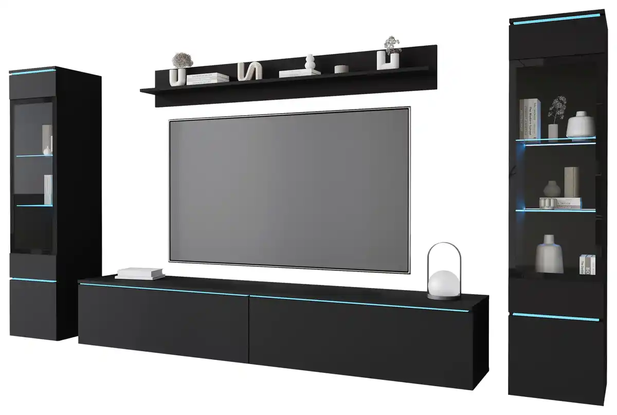 Bild 1 von Wohnwand Vera 4-tlg. ca. 240x130 cm Schwarz, Graphitfarben
