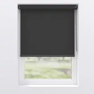 Verdunkelungsrollo Bella, Schwarz, Textil, Uni, 115x190 cm, Länge universell einstellbar, gleichfarbige Rückseite, Alu-Unterleiste, Wohntextilien, Rollos & Jalousien, Rollos