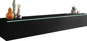 Lowboard ca. 180x30 cm mit LED Schwarz/Graphit matt, Graphitfarben