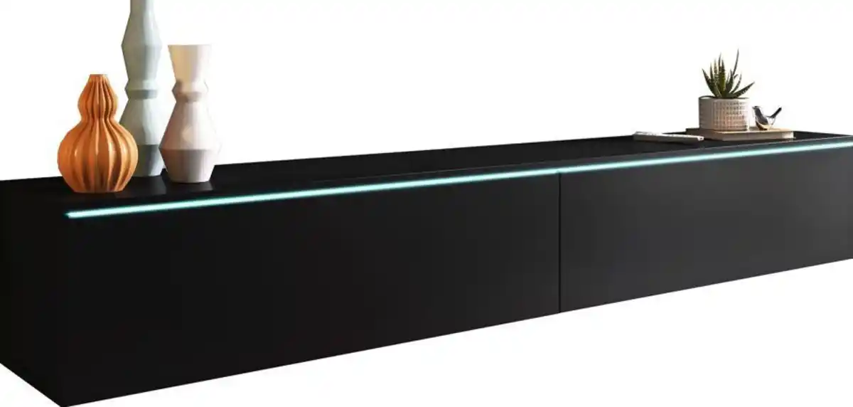 Bild 1 von Lowboard ca. 180x30 cm mit LED Schwarz/Graphit matt, Graphitfarben