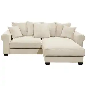 Hom`in Ecksofa, Creme, Textil, 2-Sitzer, Füllung: Polyester, Ottomane rechts, seitenverkehrt montierbar, L-Form, 255x185 cm, Rücken echt, Wohnzimmer, Sofas & Couches, Wohnlandschaften, Ecksofas