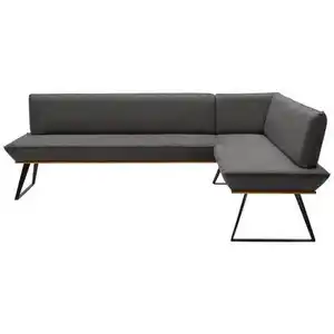Voleo Eckbank, Schwarz, Eiche, Dunkelgrau, Holz, Metall, Textil, Eiche, massiv, 5-Sitzer, Eckteil, L-Form, 243x163 cm, Stoffauswahl, Typenauswahl, seitenverkehrt erhältlich, mit Rückenlehne, in ver