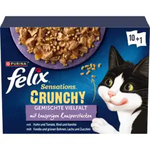 Felix Sensations Crunchy 10x85g + 40g Knusperstückchen Geschmacksvielfalt mit Gemüse