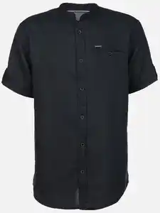 Herren Leinenhemd mit Stehkragen Blau