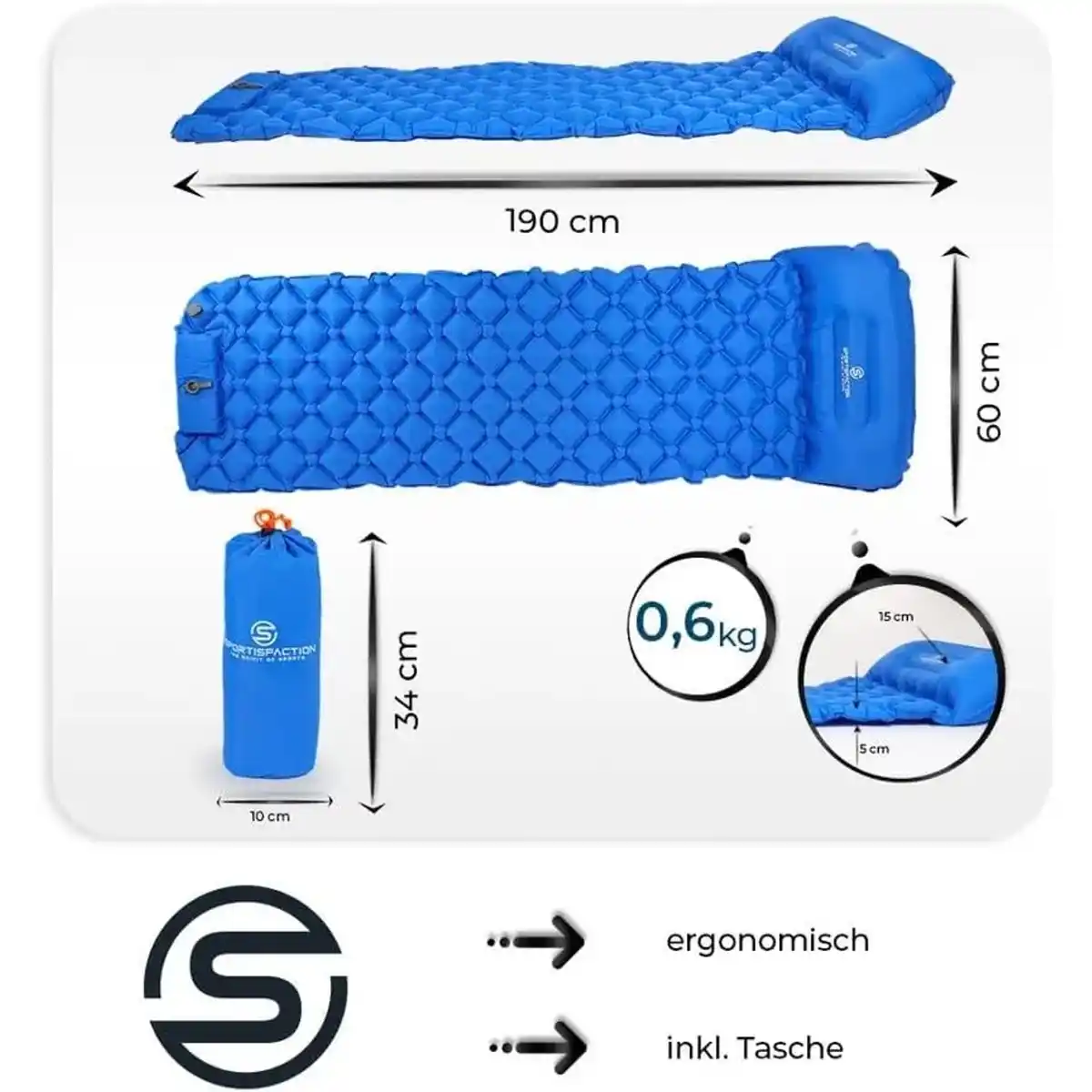 Bild 2 von Sportisfaction Isomatte Selbstaufblasend 600g Ultraleicht Campingmatte 190x58x5cm