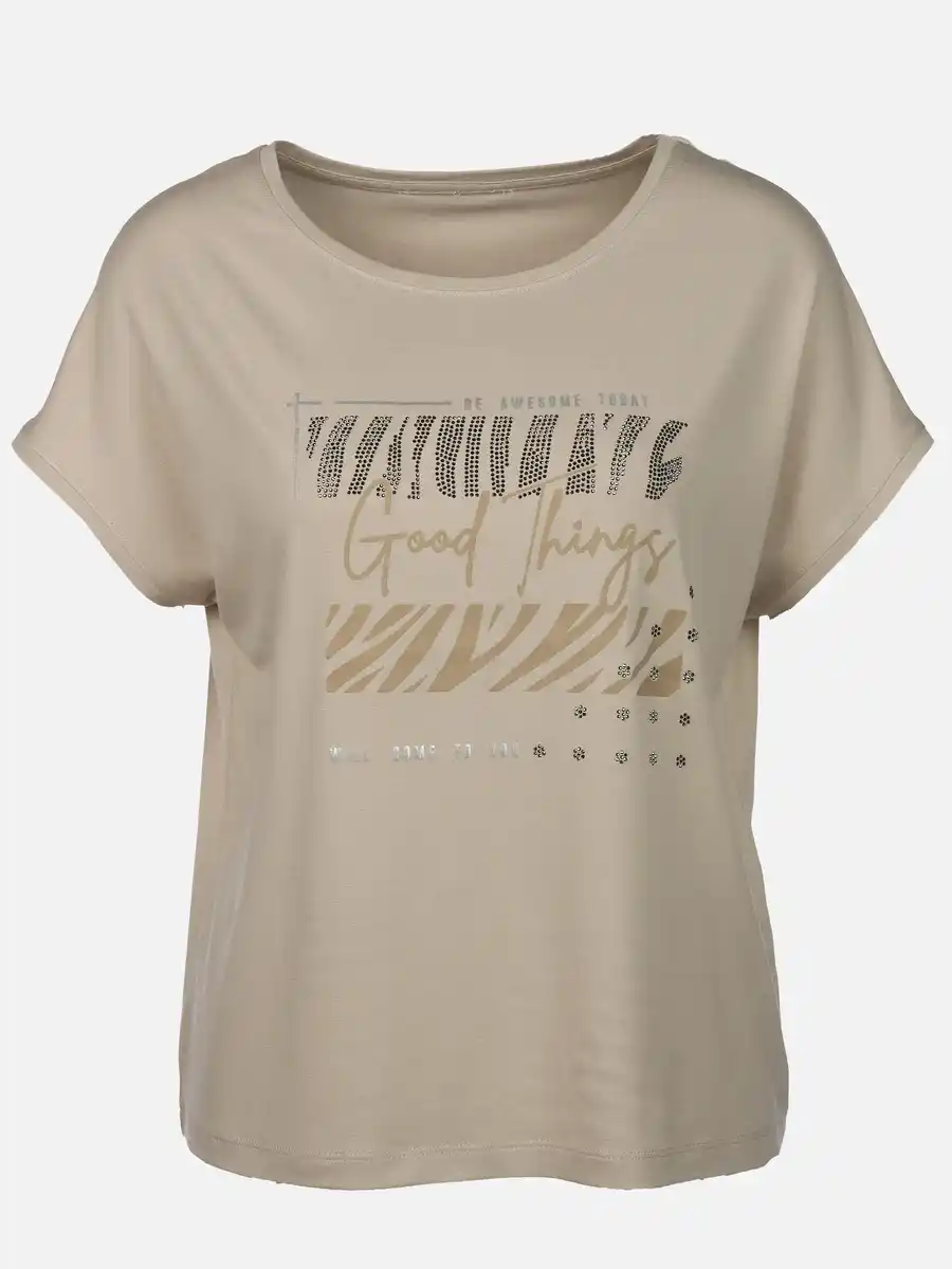 Bild 1 von Damen Shirt mit Print und Glitzersteinchen Beige