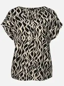 Damen Crepe Shirt mit Alloverprint Schwarz