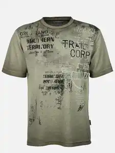 Herren T-Shirt mit großem Frontprint Oliv