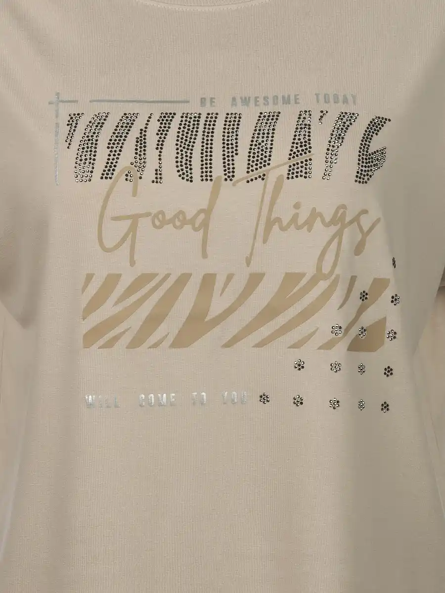 Bild 3 von Damen Shirt mit Print und Glitzersteinchen Beige