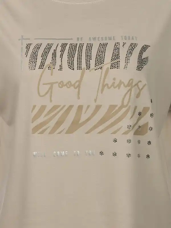 Bild 3 von Damen Shirt mit Print und Glitzersteinchen Beige