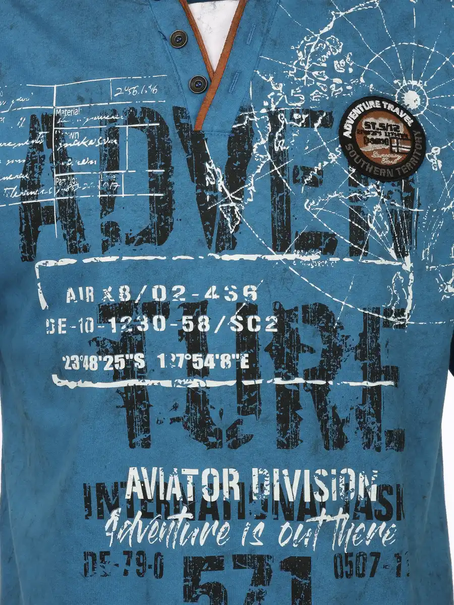 Bild 3 von Herren Henleyshirt mit Print Blau
