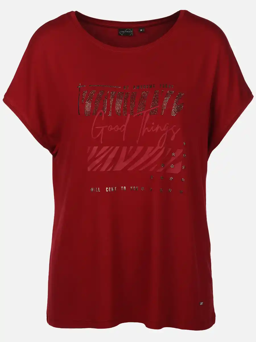 Bild 1 von Damen Shirt mit Print und Glitzersteinchen Rot