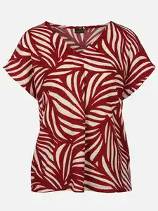 Damen Crepe Shirt mit Alloverprint Rot