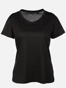 Damen Sport T-Shirt mit V-Ausschnitt Schwarz