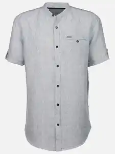 Herren Leinenhemd mit Stehkragen Blau