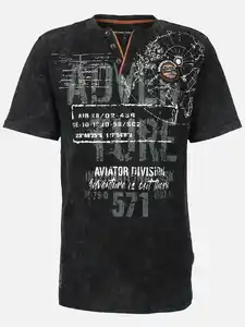 Herren Henleyshirt mit Print Schwarz