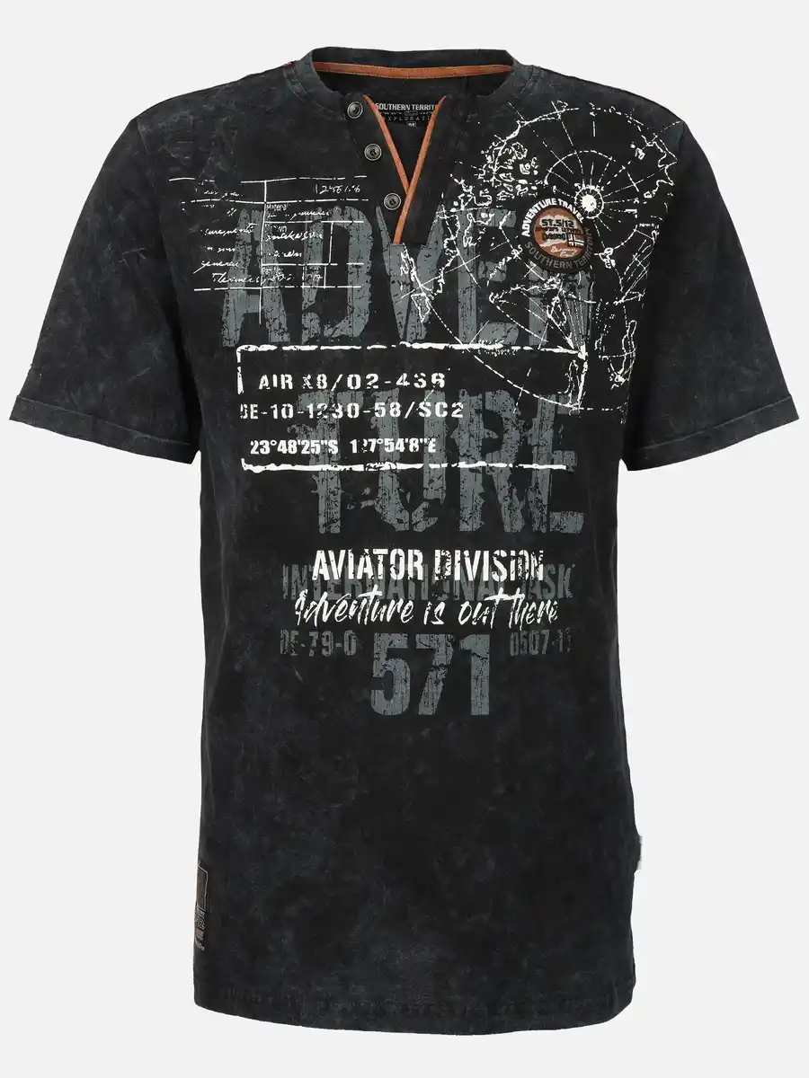 Bild 1 von Herren Henleyshirt mit Print Schwarz