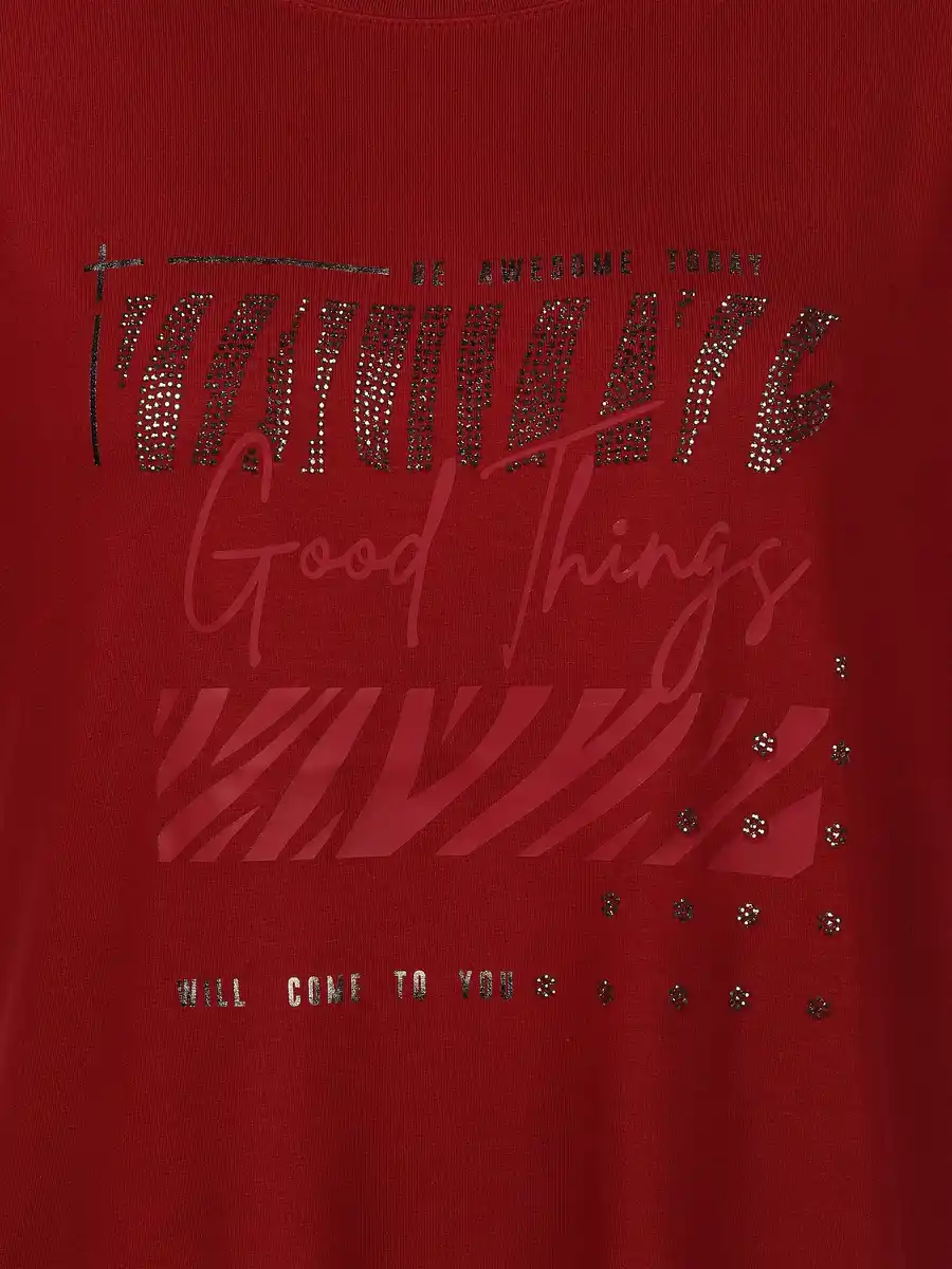 Bild 3 von Damen Shirt mit Print und Glitzersteinchen Rot