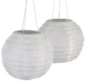 DEKOWELT Solar-Lampion 2er-Set 15 cm weiß
