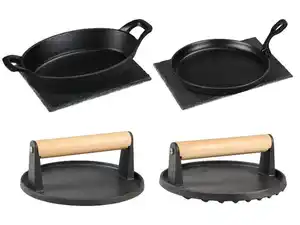 GRILLMEISTER Grillpfanne + Servierplatte / Burgerpresse glatt / Burgerpresse gerillt