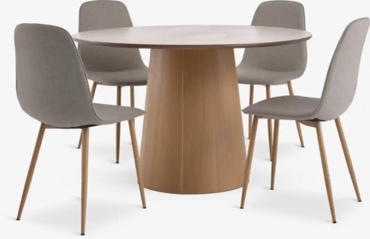 Bild 1 von KLIPLEV Ø120 Tisch Eiche natur + 4 BISTRUP Stühle sand