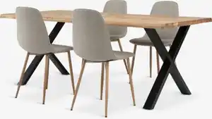 ROSLEV L200 Tisch Eiche natur + 4 BISTRUP Stühle sand