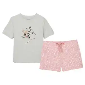 UP2FASHION WOMEN Damen Metallic Pyjama, Grau/Koralle, S 36/38