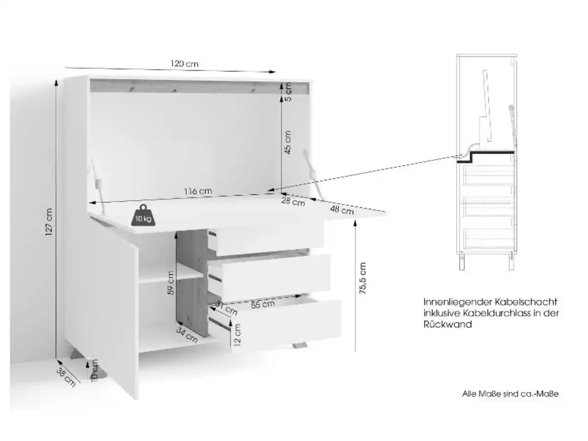 Bild 3 von byLIVING Kommode mit integriertem Schreibtisch Valentin