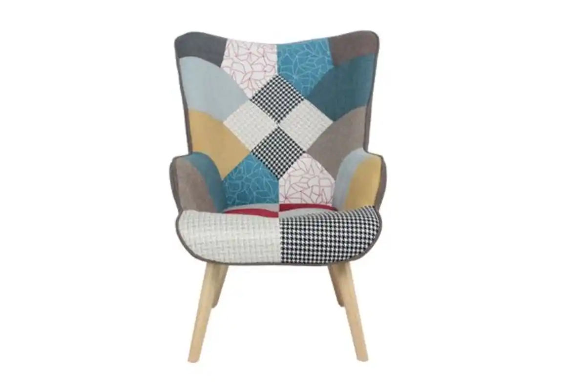 Bild 4 von Skandinavischer Relaxsessel mit Hocker Stoffbezug Patchwork - ca. 96 x 76 x 69 cm - Mehrfarbig
