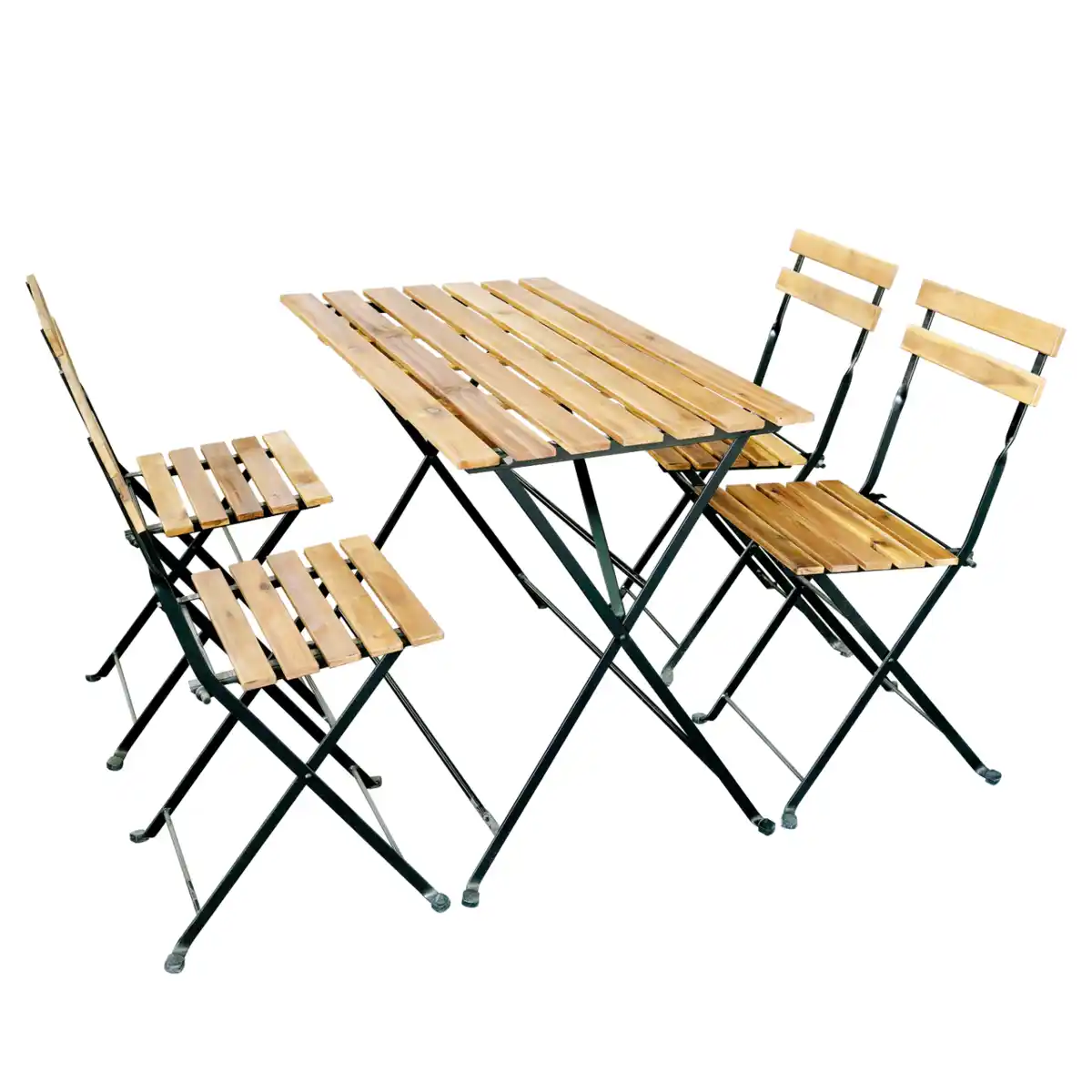 Bild 1 von 5tlg. Outdoor-Klappstuhl-Set., 4-Sitzer mit 2 Streben aus Akazienholz geölt