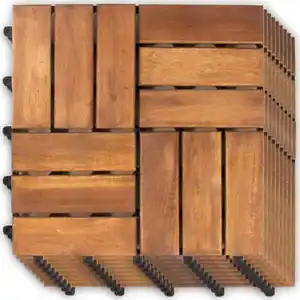 9er-Set Massivholz-Klickfliese aus Akazienholz, ca. 30 x 30 x 2,4 cm - Braun