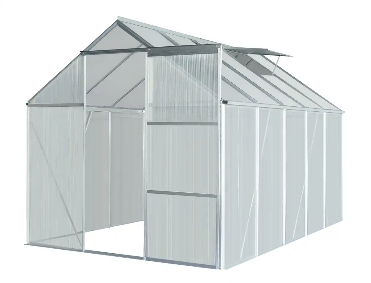 Bild 1 von Aluminium Gewächshaus mit Dachfenster "Boston", ca. 310 x 190 x 193 cm - Silber