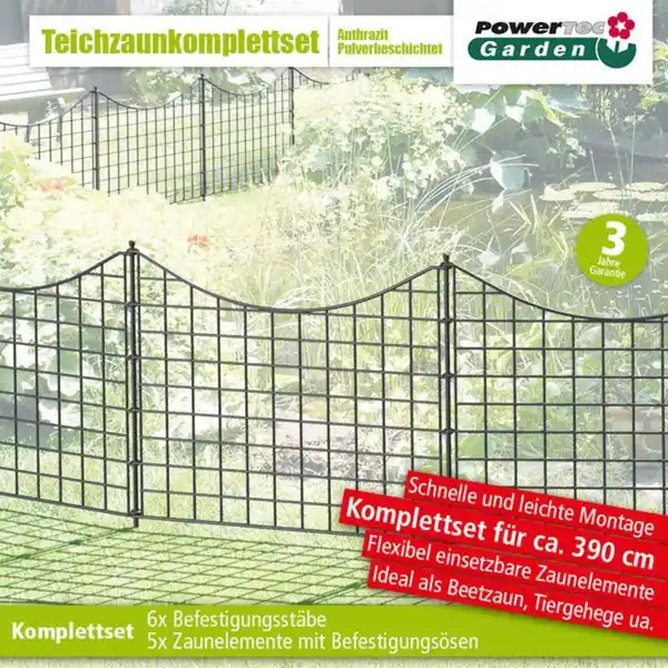 Bild 2 von 11tlg. Teichzaun Unterbogen, ca. 390 x 52,5 cm - Anthrazit